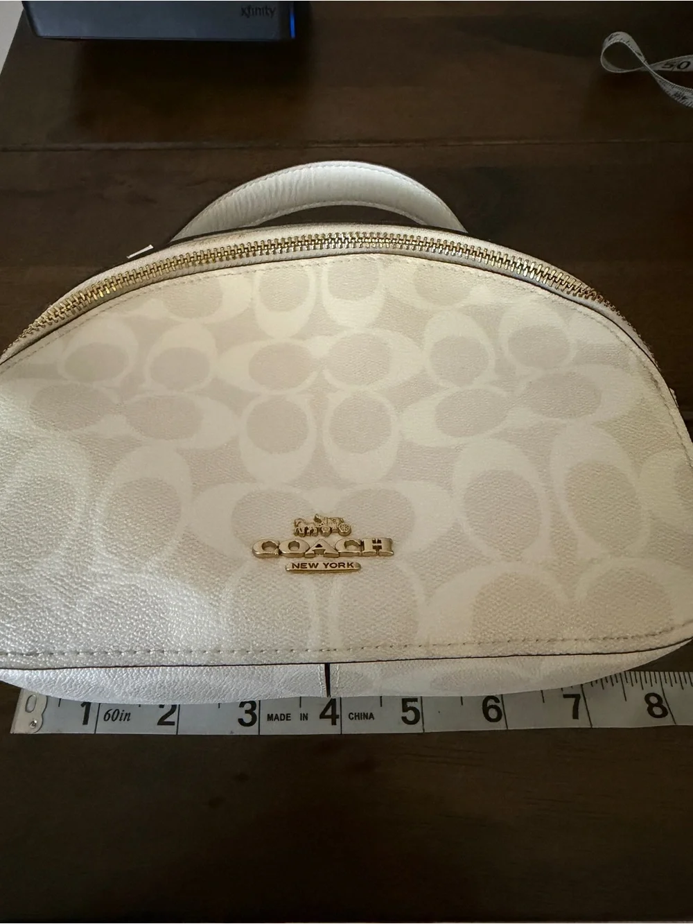 Coach White Signature Dome Satchel with Gold Logo